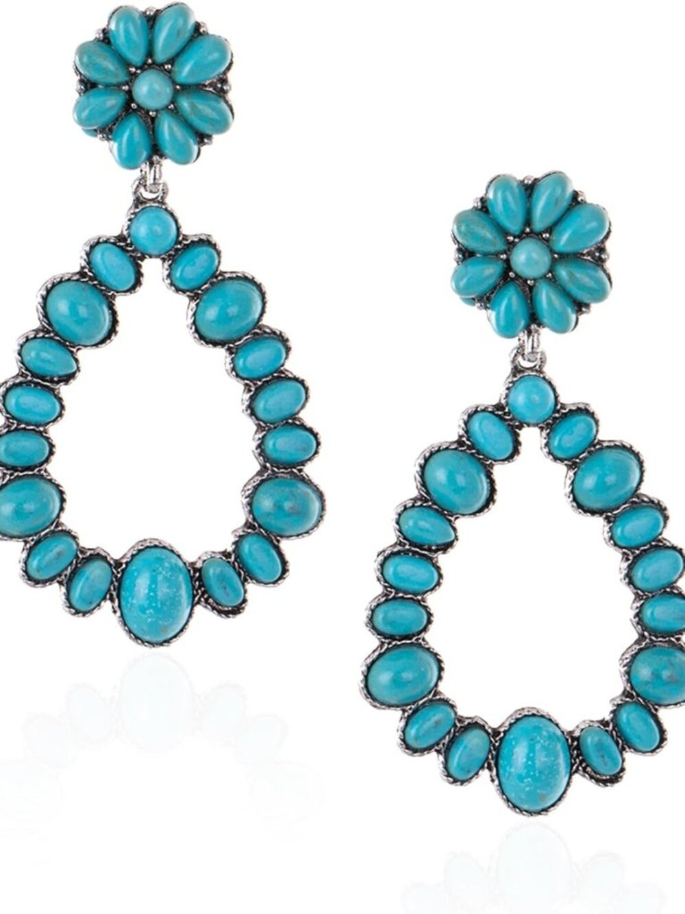 Floral Turquoise Teardrop Hoop Dangle Earrings for Women - Boho Chic Jewelry